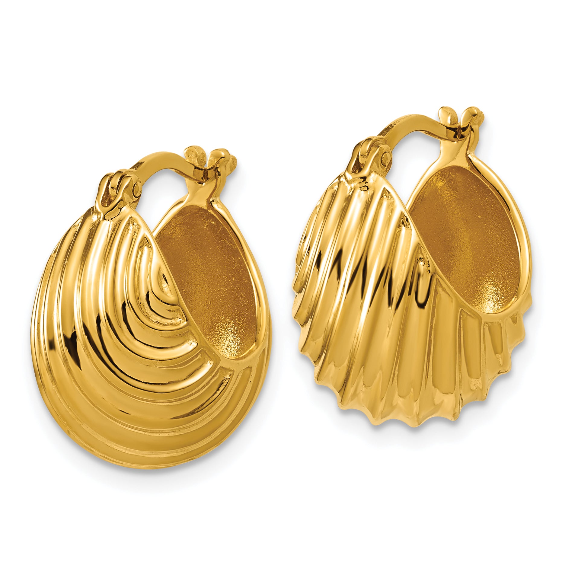 Sterling Silver Gold-tone Polished/Grooved Hoop Earrings Secondary image