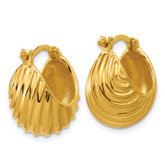 Sterling Silver Gold-tone Polished/Grooved Hoop Earrings