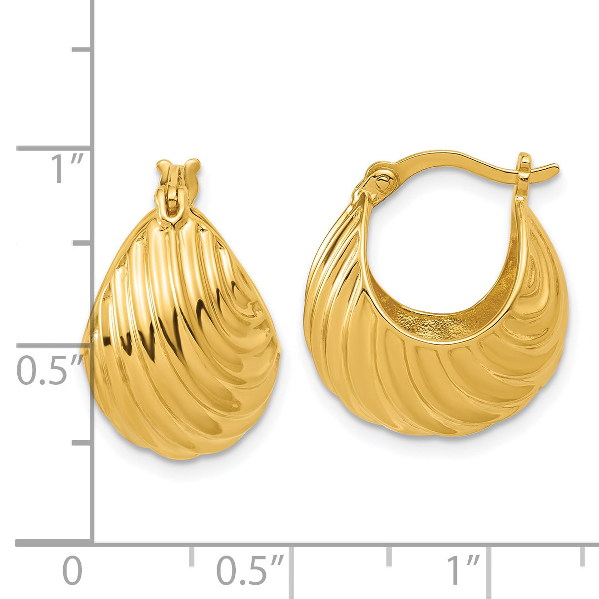 Sterling Silver Gold-tone Polished/Grooved Hoop Earrings