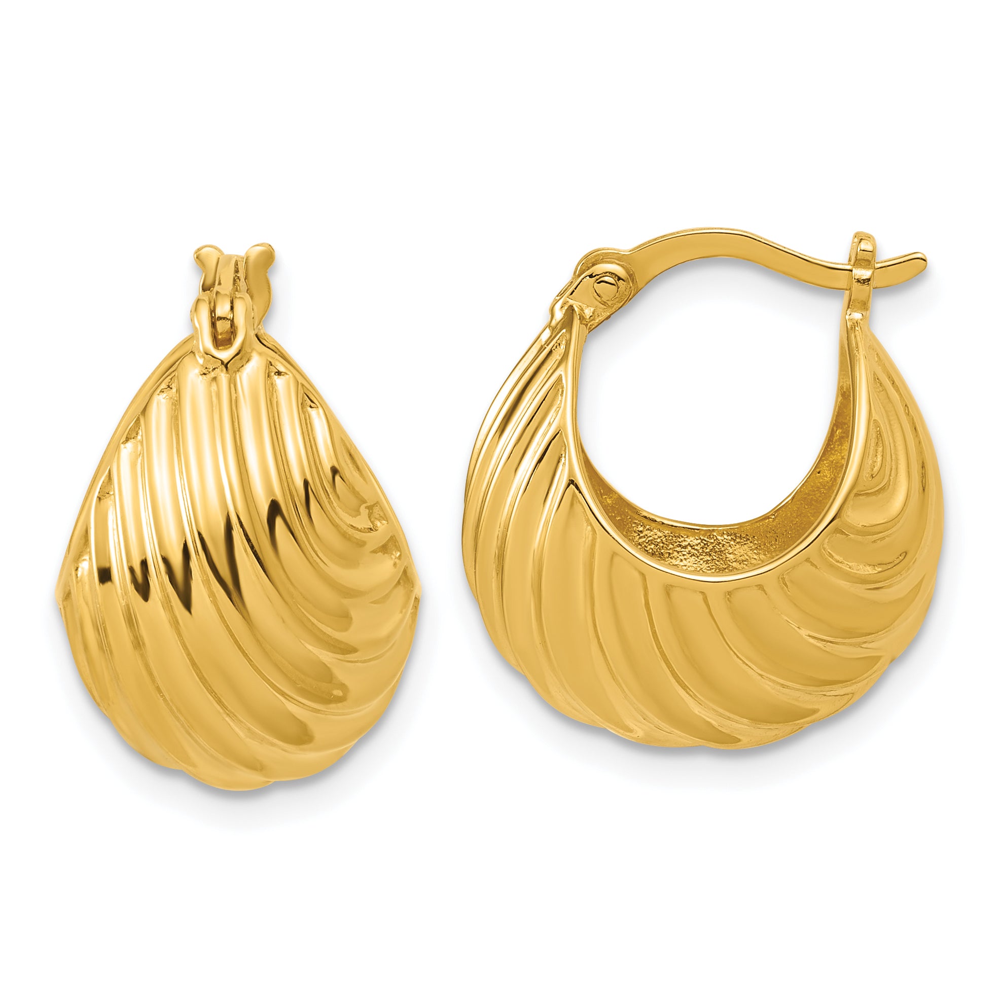 Sterling Silver Gold-tone Polished/Grooved Hoop Earrings Main image