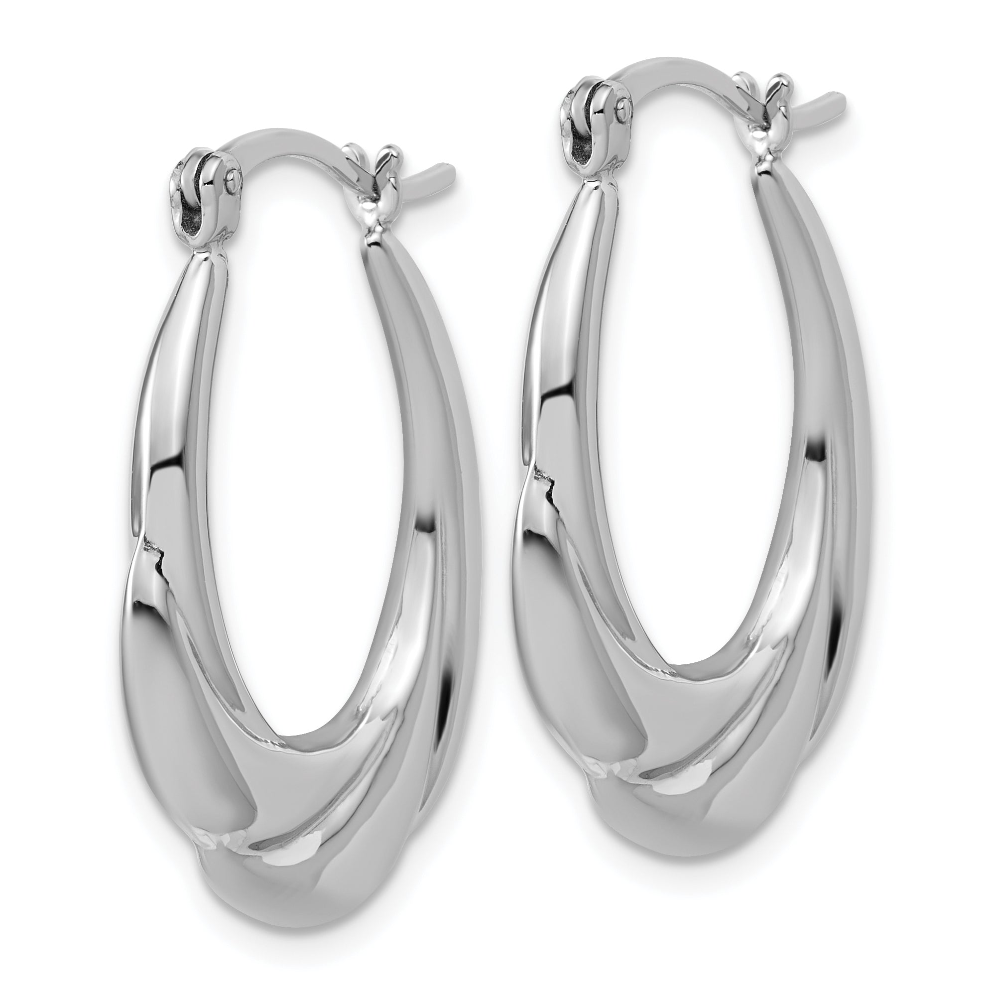 Sterling Silver RH-plated Polished and Grooved Oval Hoop Earrings