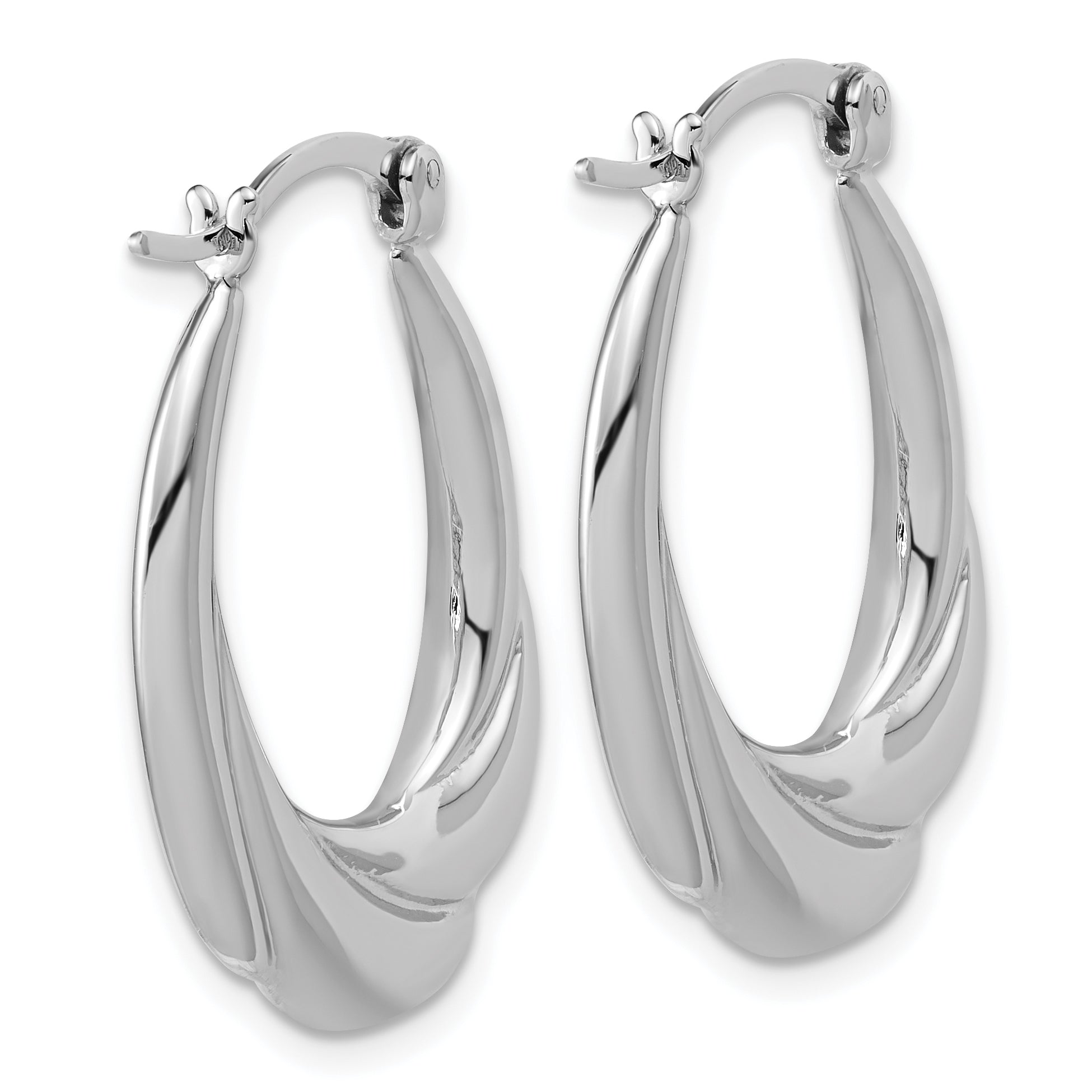 Sterling Silver RH-plated Polished and Grooved Oval Hoop Earrings