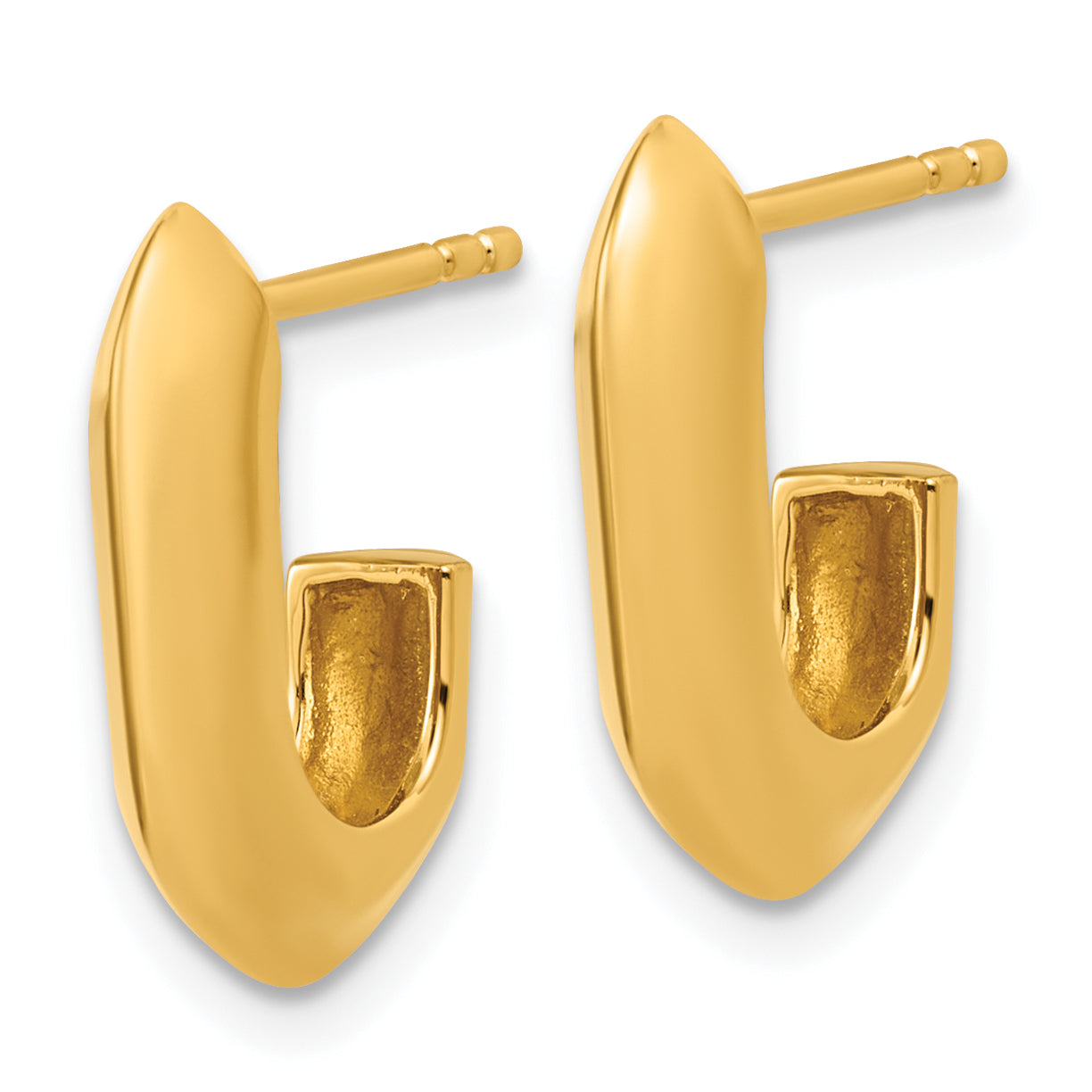 Sterling Silver Gold-tone Polished Knife Edge J-hoop Post Earrings Secondary image
