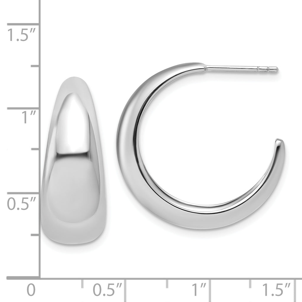 Sterling Silver RH-plated Polished Graduated J-hoop Post Earrings