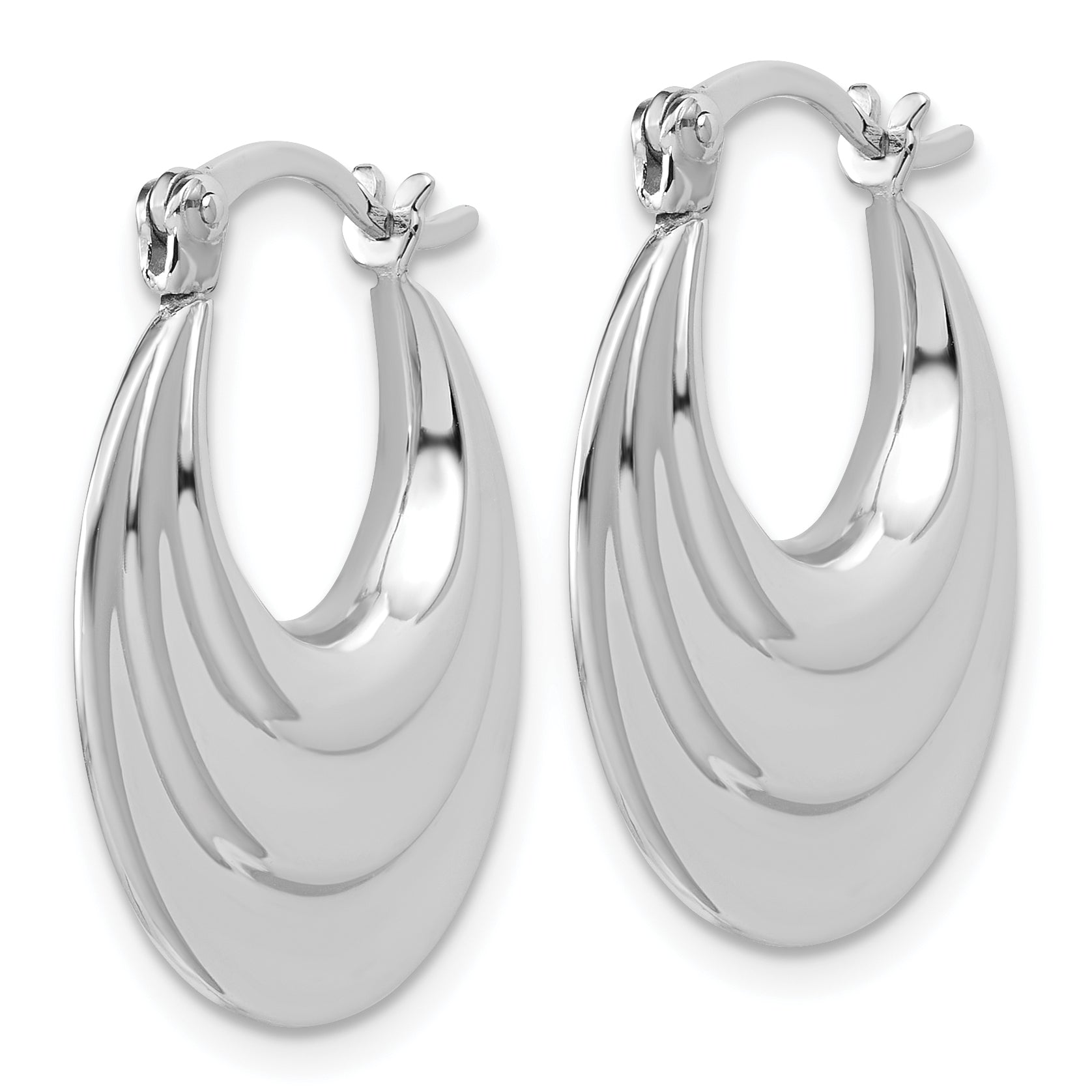 Sterling Silver RH-plated Polished and Grooved Oval Hoop Earrings