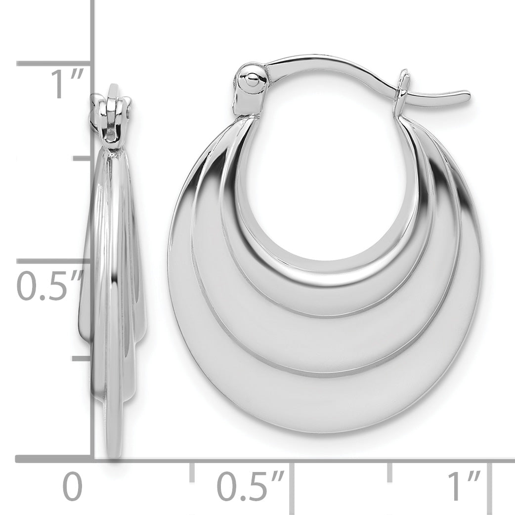 Sterling Silver RH-plated Polished and Grooved Oval Hoop Earrings