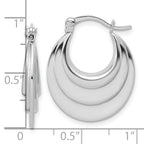 Sterling Silver RH-plated Polished and Grooved Oval Hoop Earrings