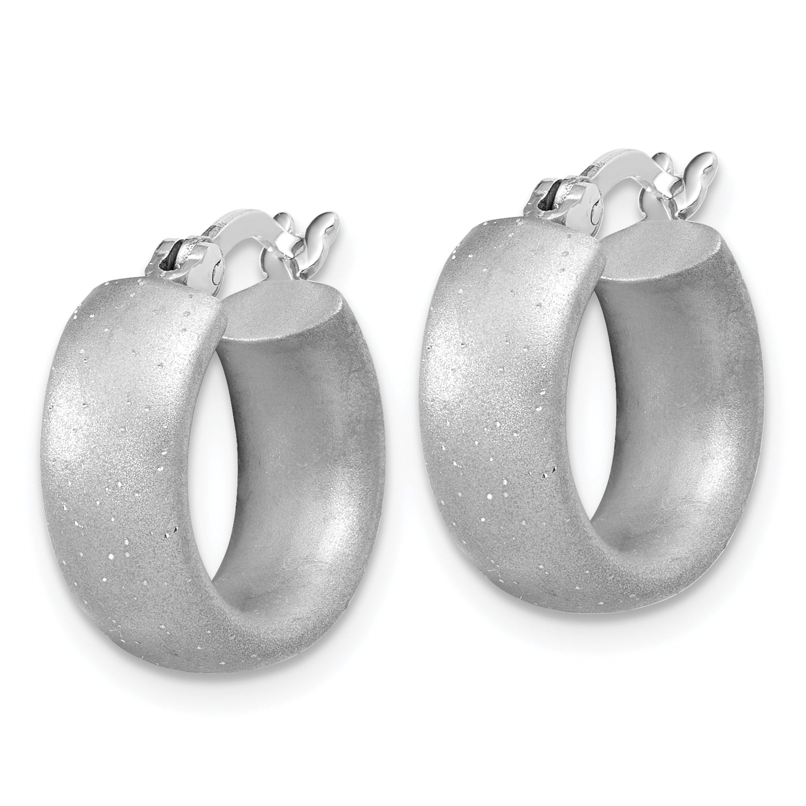 Sterling Silver Radiant Esse RH-plat Satin Sparkle Hoop Earrings Secondary image