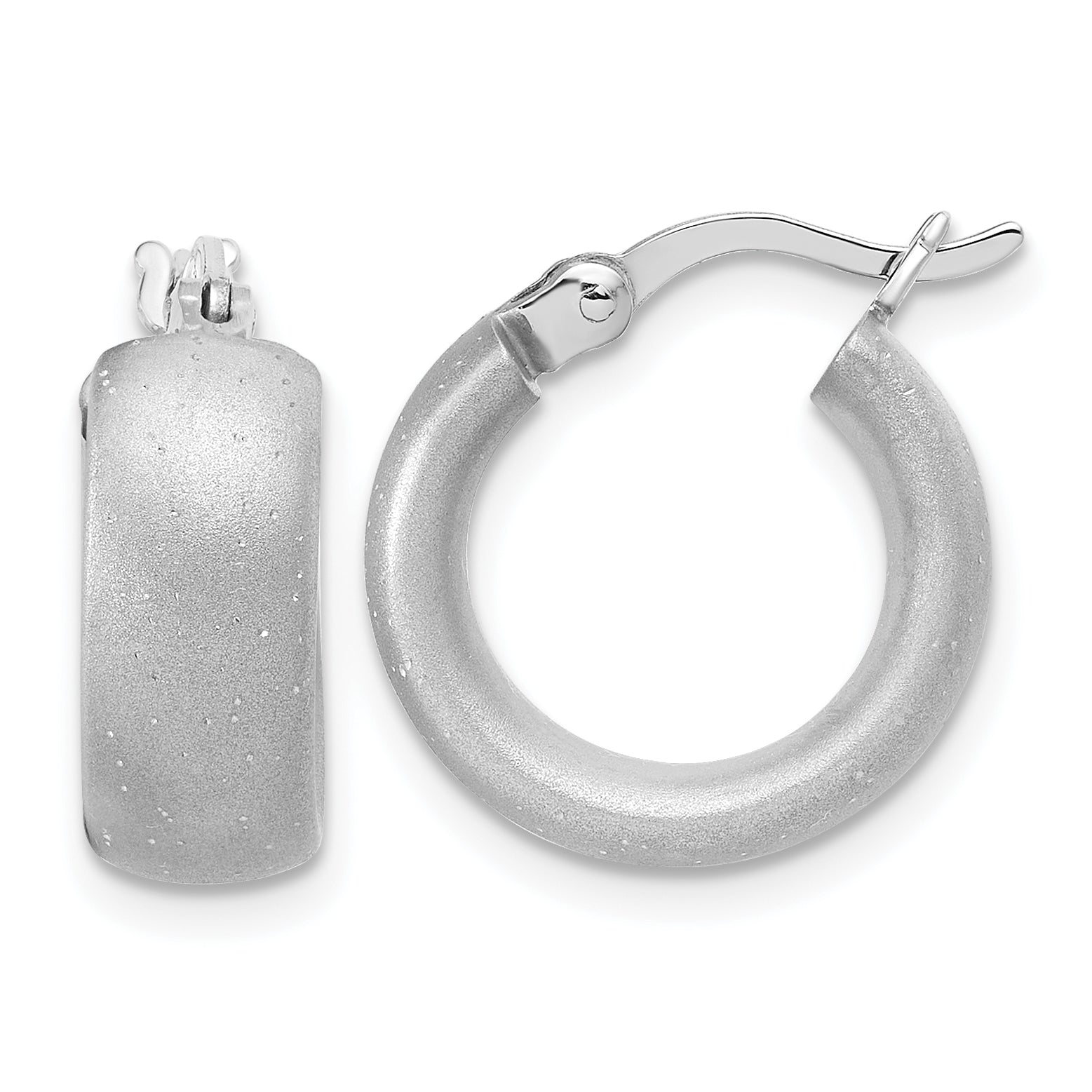 Sterling Silver Radiant Esse RH-plat Satin Sparkle Hoop Earrings Main image