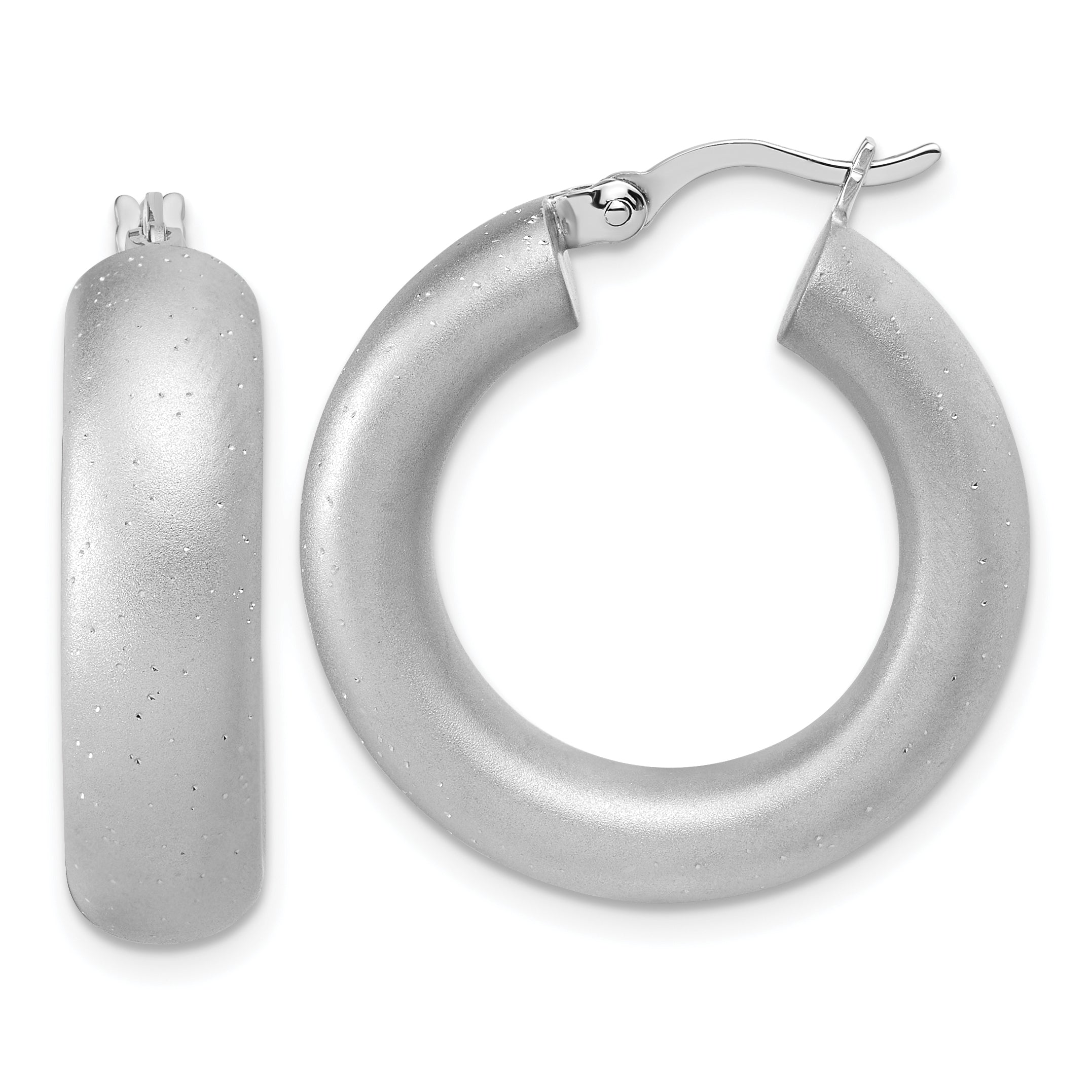 Sterling Silver Radiant Esse RH-plat Satin Sparkle Hoop Earrings Main image