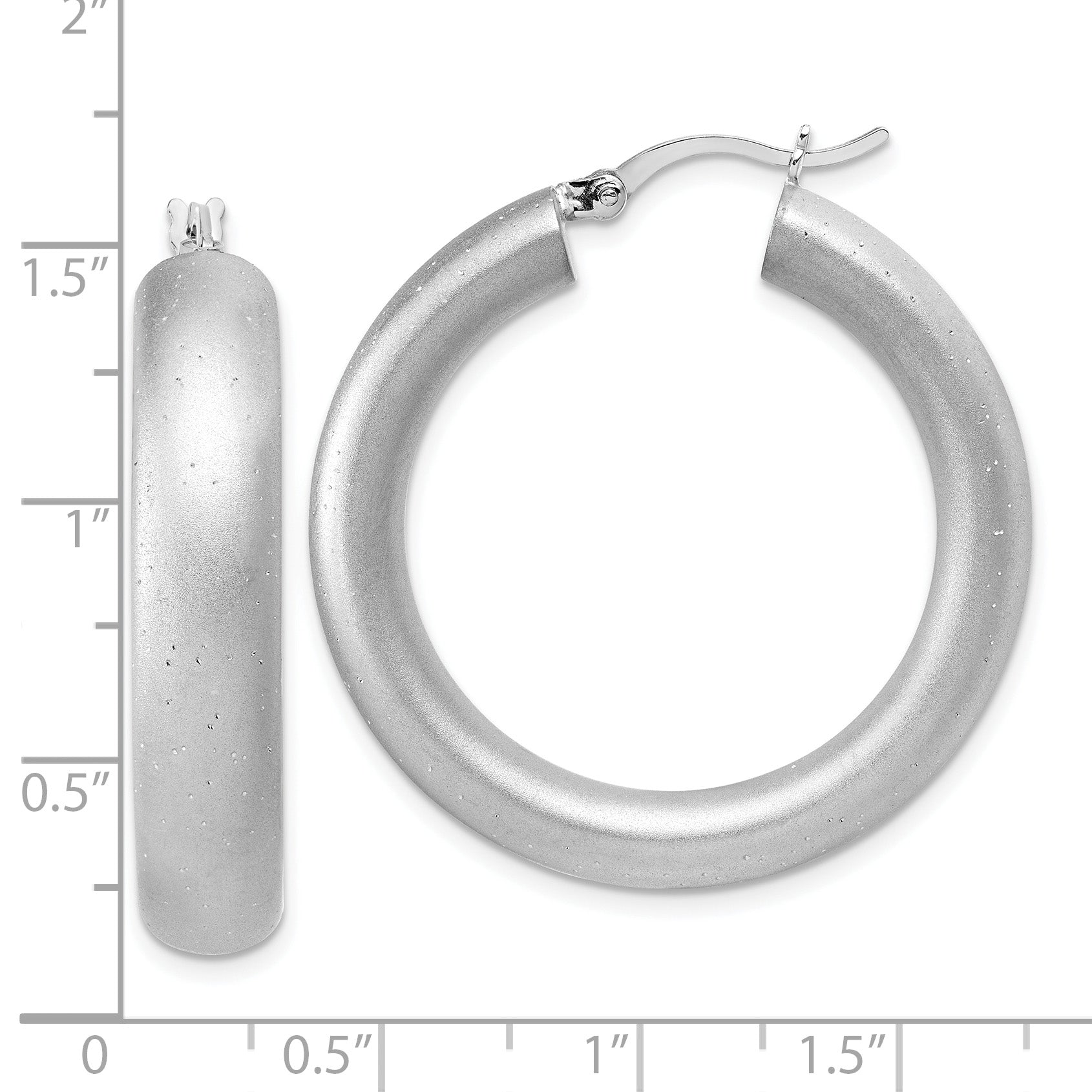 Sterling Silver Radiant Esse RH-plat Satin Sparkle Hoop Earrings
