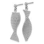 Sterling Silver RH-plated Polished Textured Fancy Dangle Post Earr