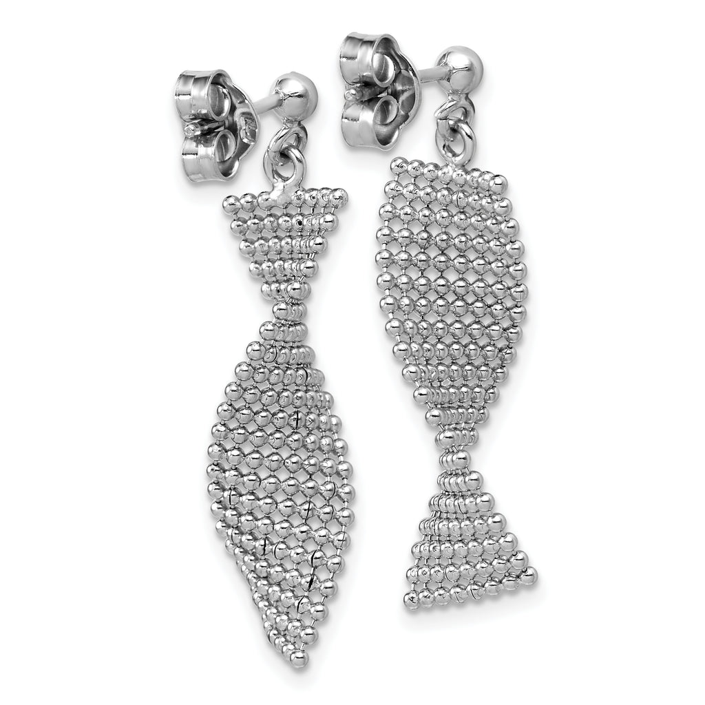 Sterling Silver RH-plated Polished Textured Fancy Dangle Post Earr