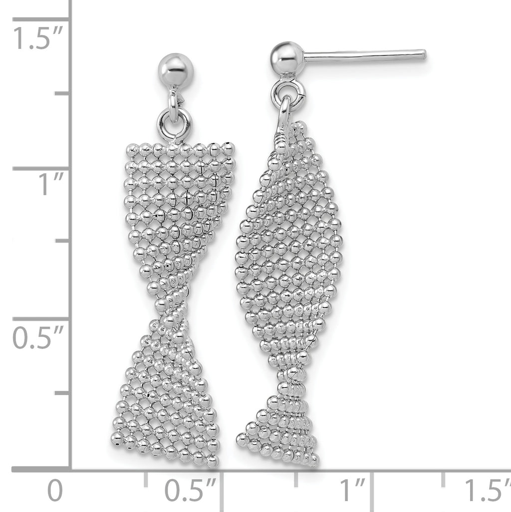 Sterling Silver RH-plated Polished Textured Fancy Dangle Post Earr