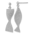 Sterling Silver RH-plated Polished Textured Fancy Dangle Post Earr