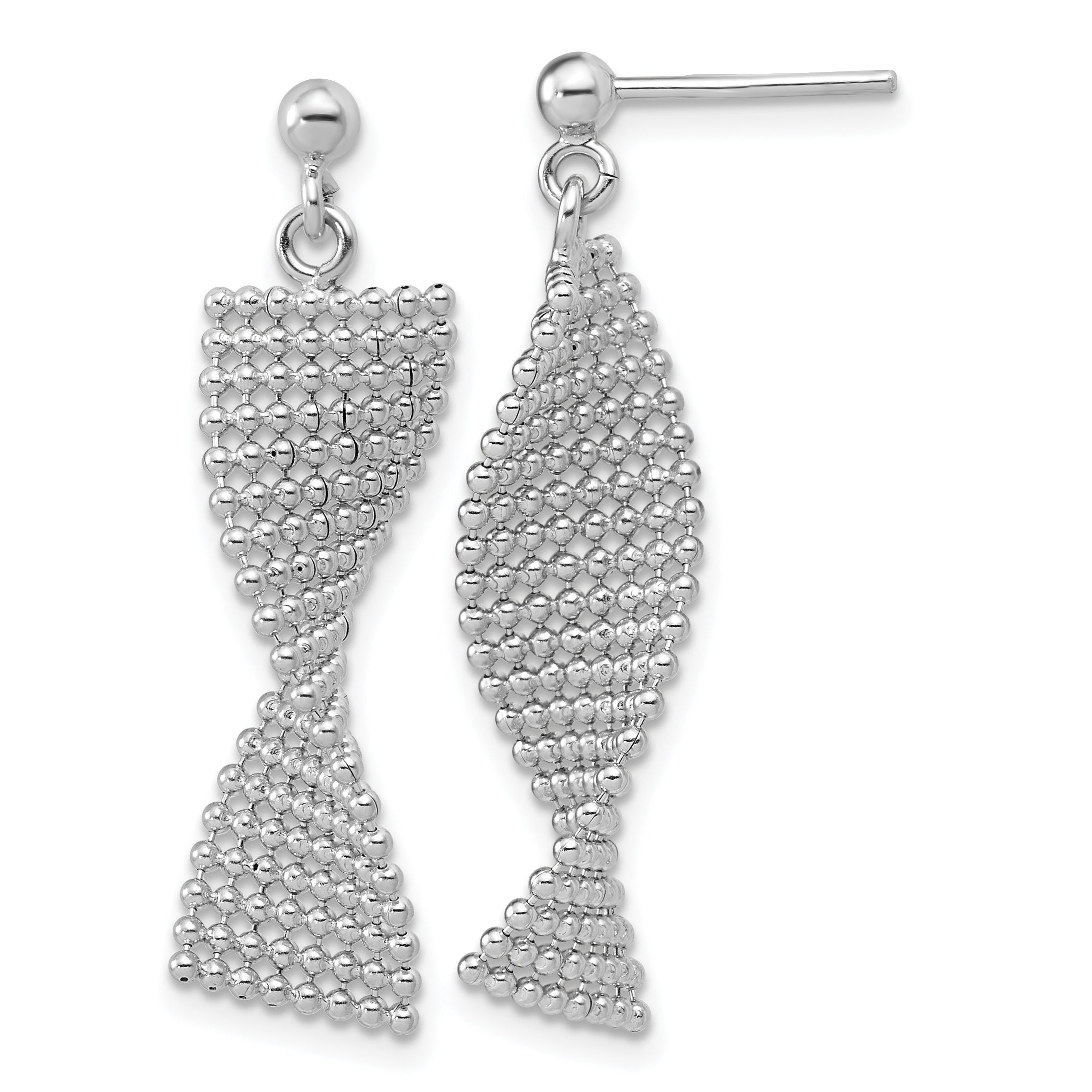 Sterling Silver RH-plated Polished Textured Fancy Dangle Post Earr