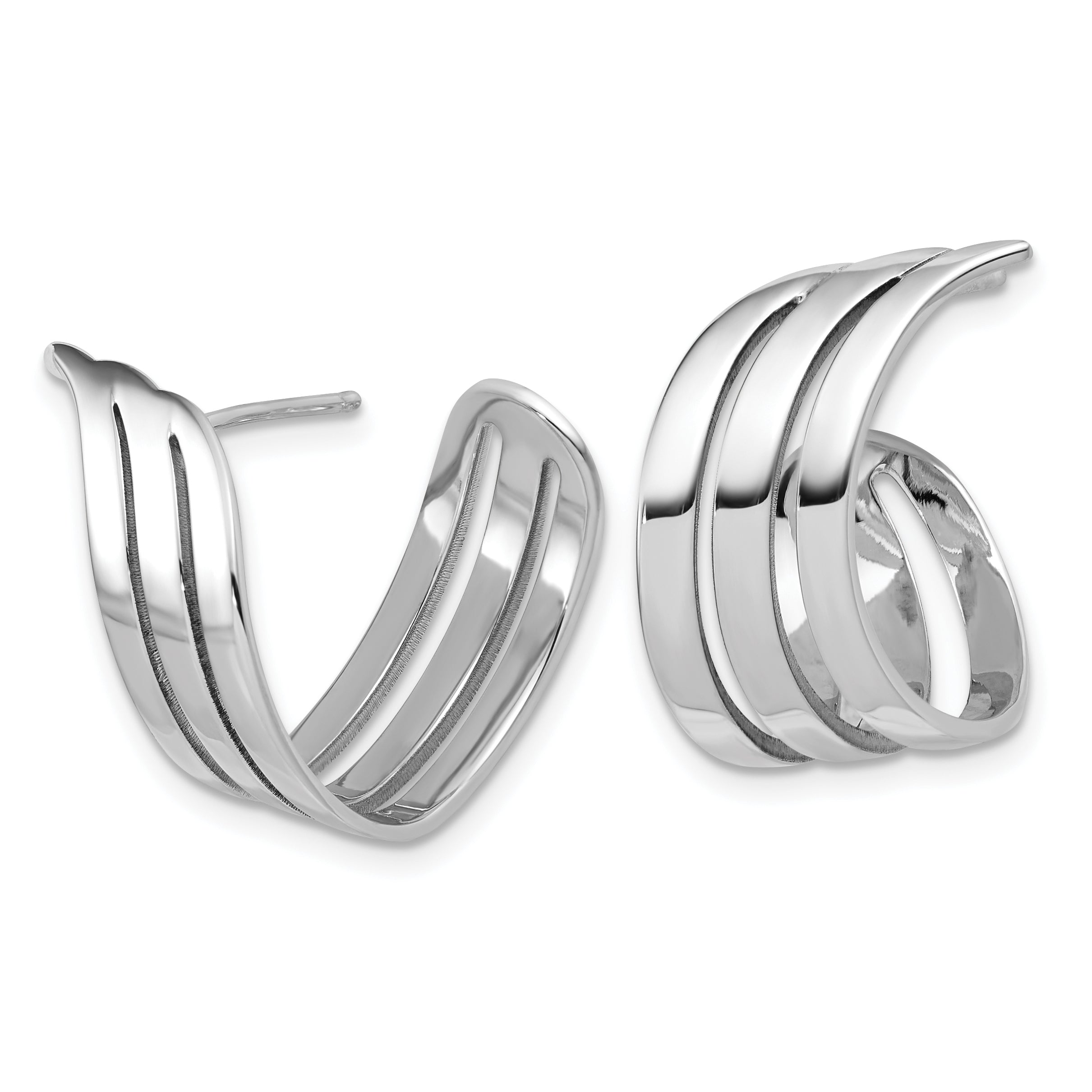 Sterling Silver RH-plated Polished Fancy J-Hoop Post Earrings