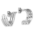 Sterling Silver RH-plated Polished Fancy J-Hoop Post Earrings