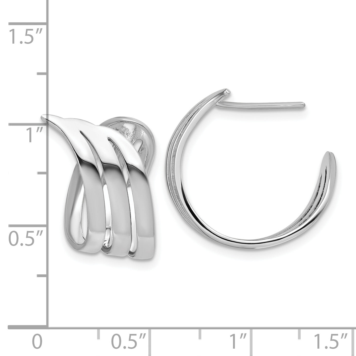 Sterling Silver RH-plated Polished Fancy J-Hoop Post Earrings