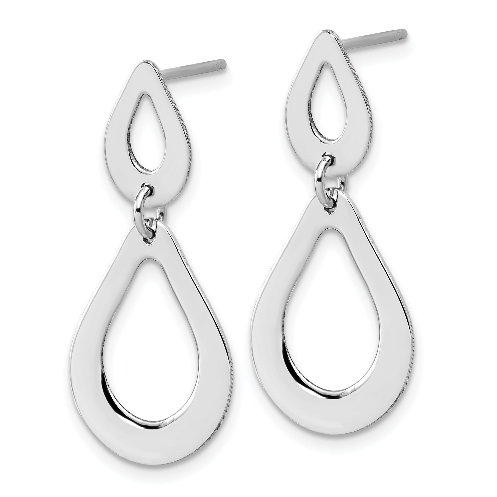Sterling Silver RH-plated Polished Teardrop Dangle Post Earrings