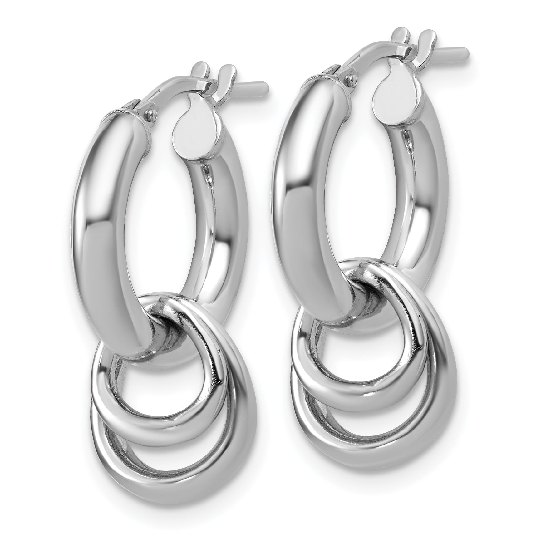 Sterling Silver RH-plated Polished Circle Dangle Hoop Earrings Secondary image