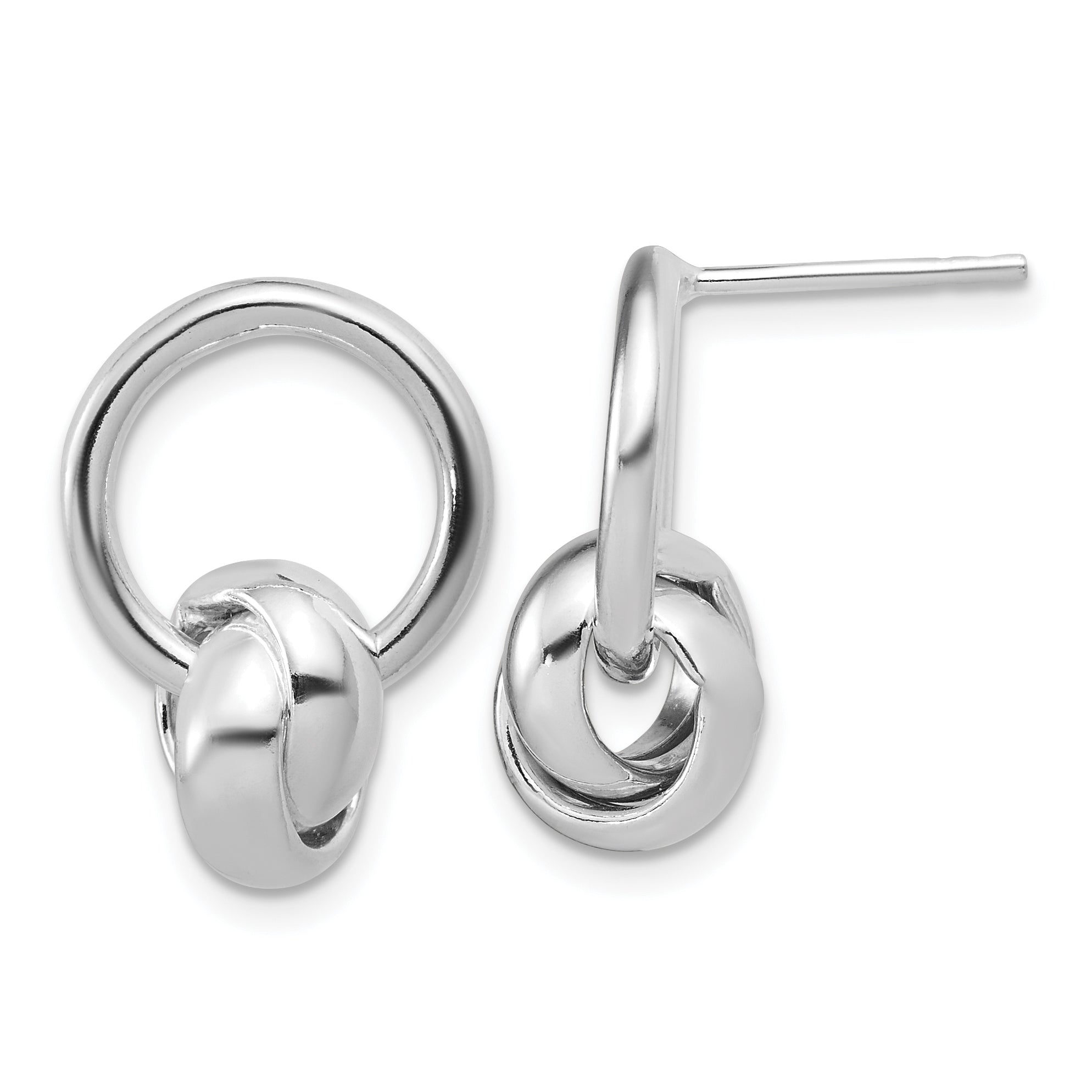 Sterling Silver RH-plated Polished Circle Dangle Post Earrings