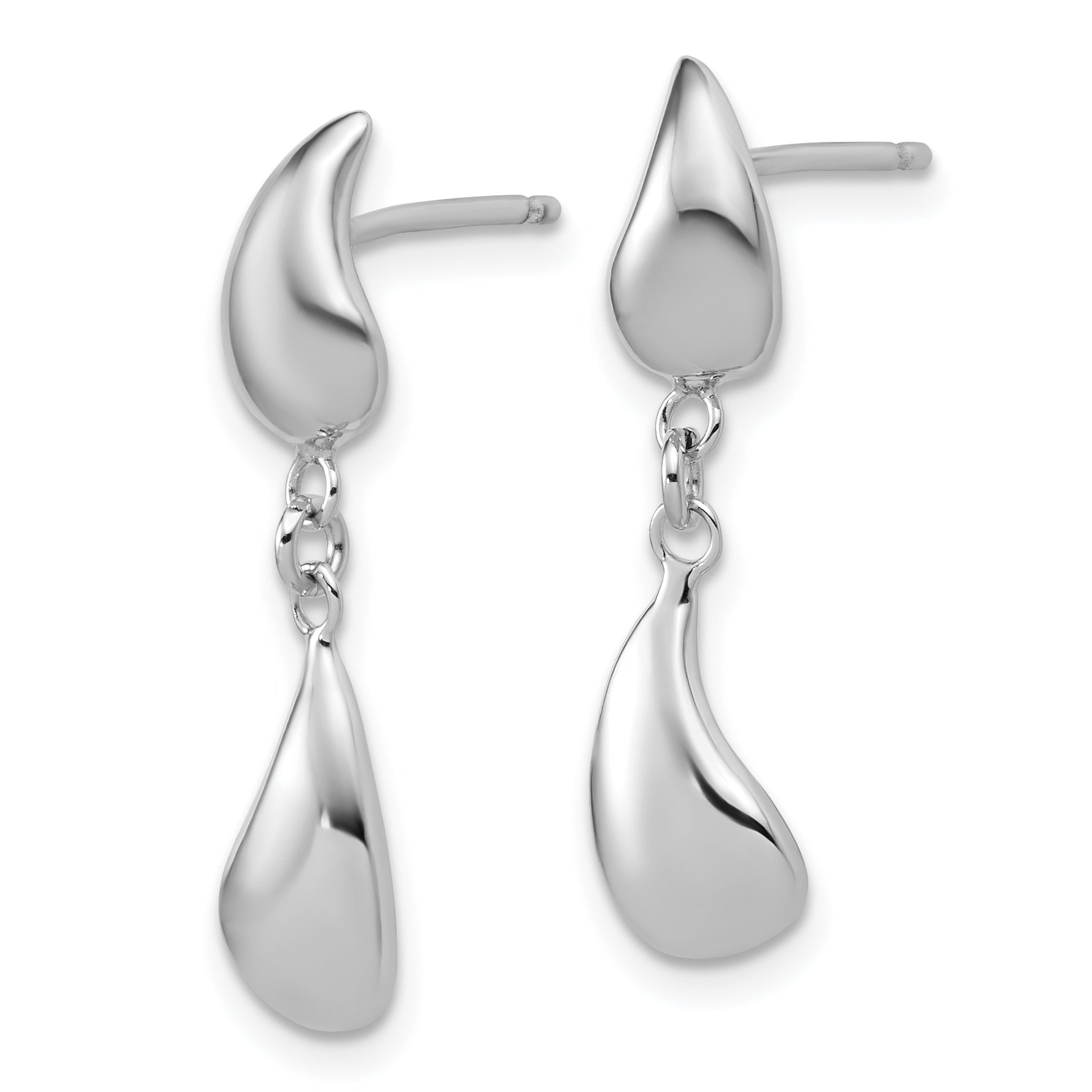 Sterling Silver RH-plated Polished Teardrop Dangle Post Earrings