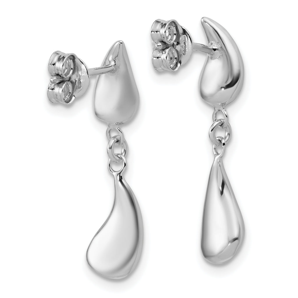Sterling Silver RH-plated Polished Teardrop Dangle Post Earrings