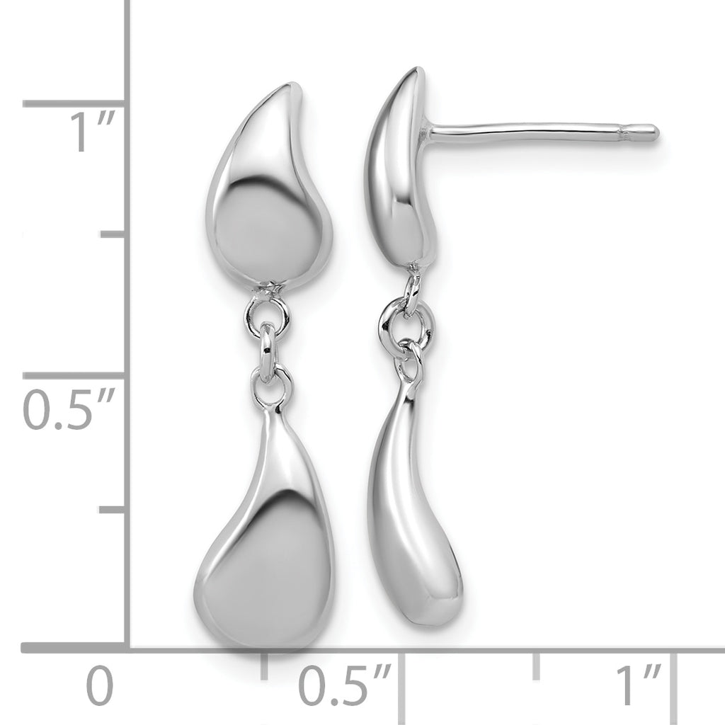 Sterling Silver RH-plated Polished Teardrop Dangle Post Earrings