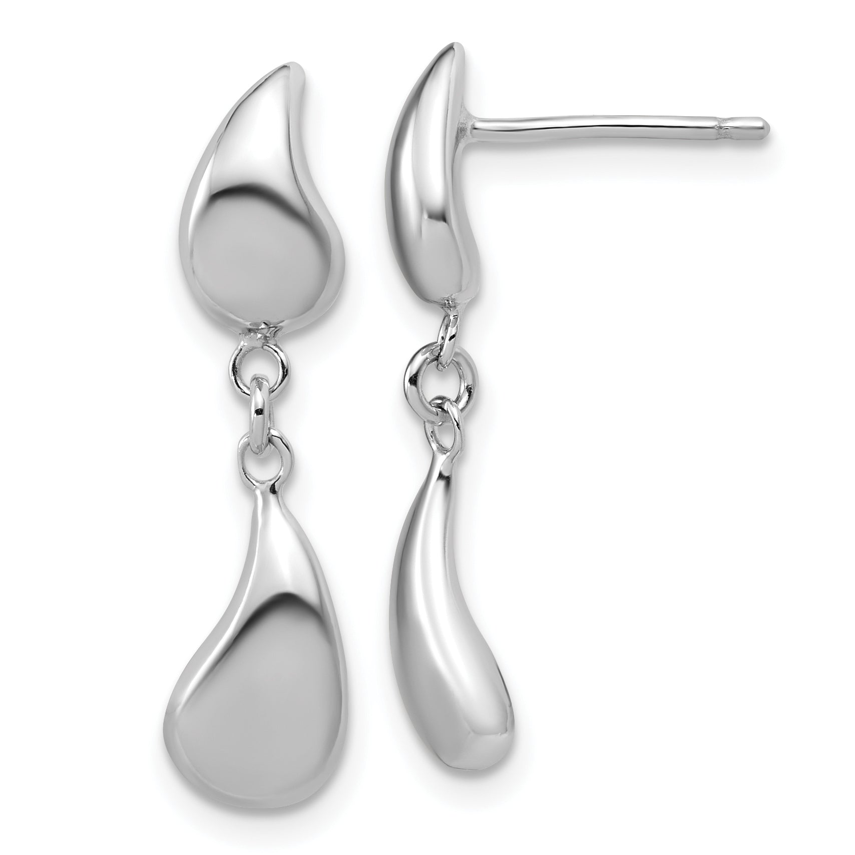Sterling Silver RH-plated Polished Teardrop Dangle Post Earrings