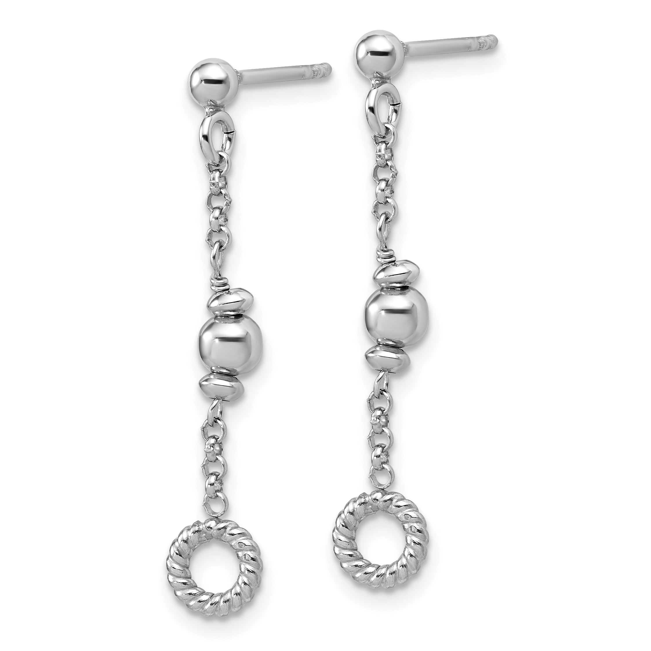 Sterling Silver RH-plated Polished Beaded and Circle Dangle Post E Secondary image