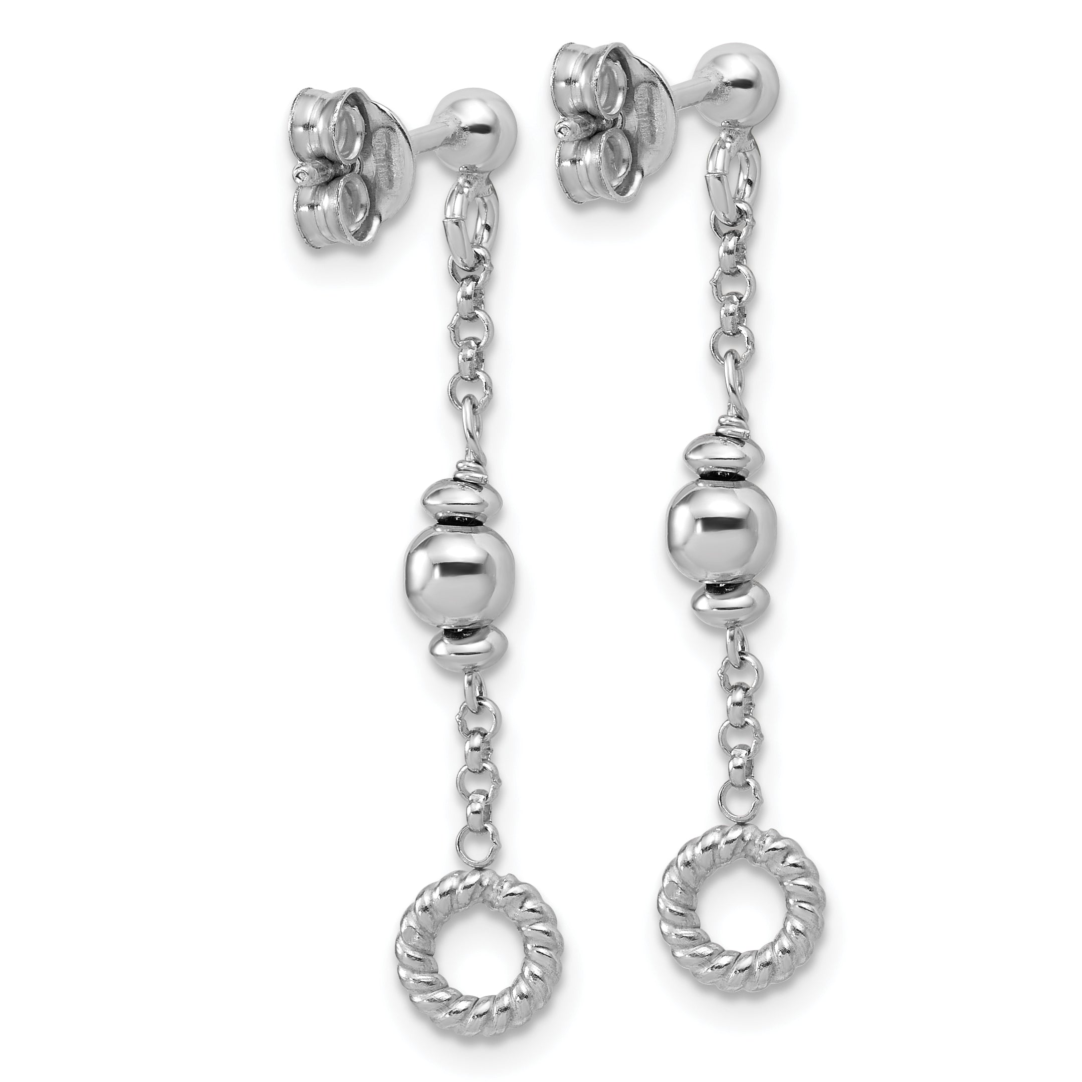 Sterling Silver RH-plated Polished Beaded and Circle Dangle Post E