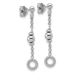 Sterling Silver RH-plated Polished Beaded and Circle Dangle Post E