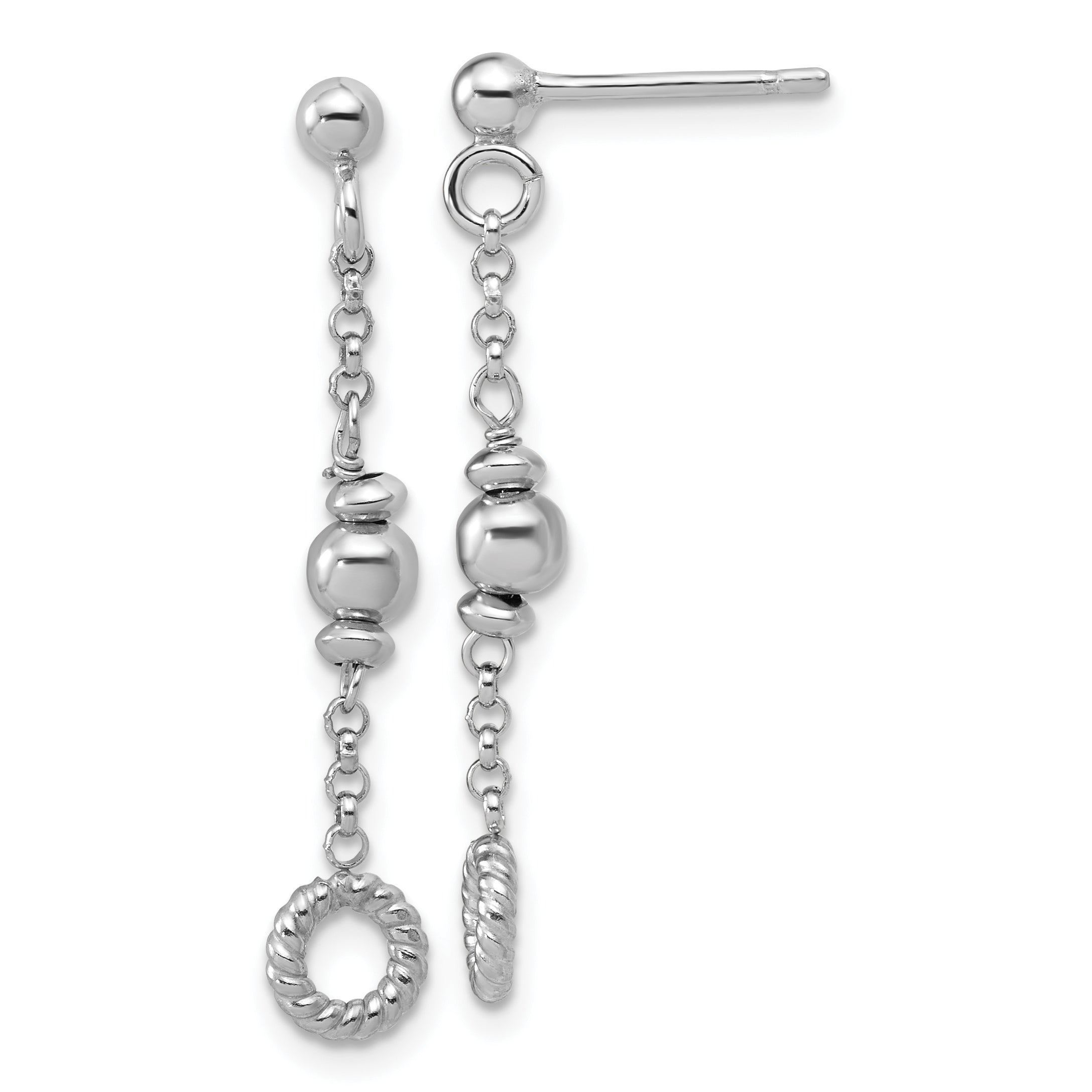 Sterling Silver RH-plated Polished Beaded and Circle Dangle Post E