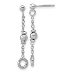 Sterling Silver RH-plated Polished Beaded and Circle Dangle Post E