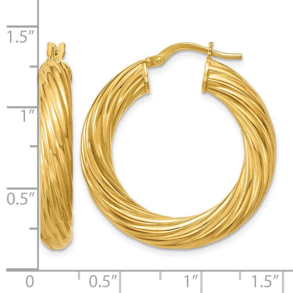 Gold-Plated Sterling Silver Grooved Hoop Earrings, 4.5mm