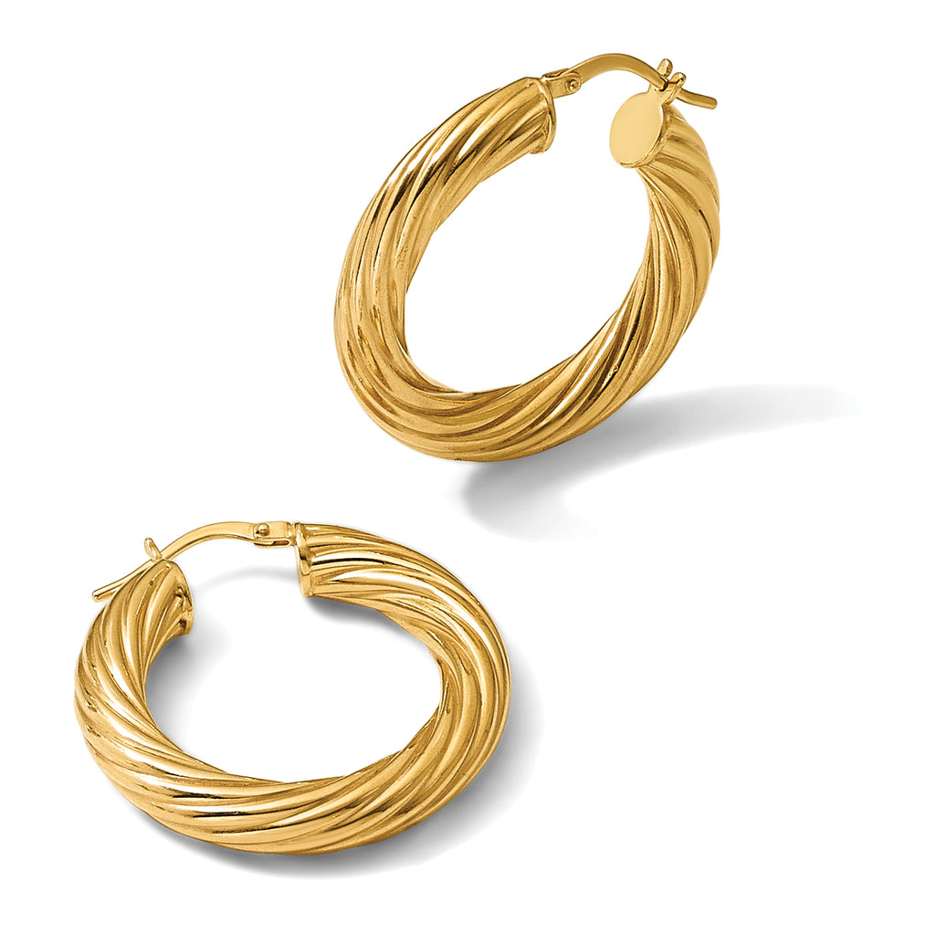Gold-Plated Sterling Silver Grooved Hoop Earrings, 4.5mm