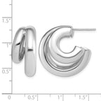 Sterling Silver Puffed J-Hoop J-Hoop Earrings, 12.25mm