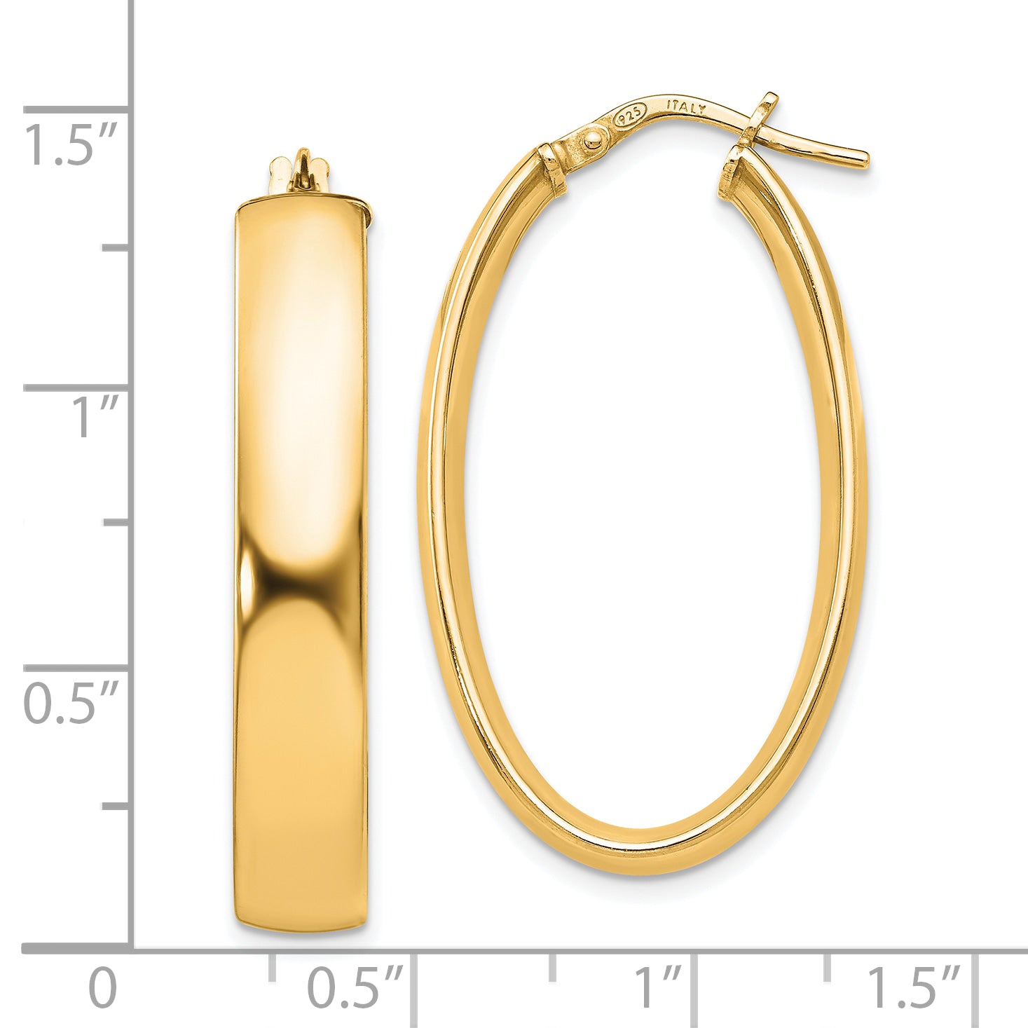 Sterling Silver Gold-Tone Polished Oval Hinged Hoop Earrings