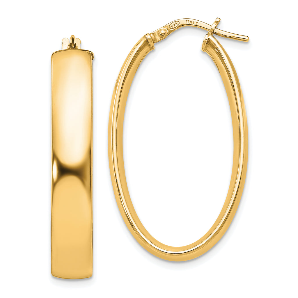 Sterling Silver Gold-Tone Polished Oval Hinged Hoop Earrings