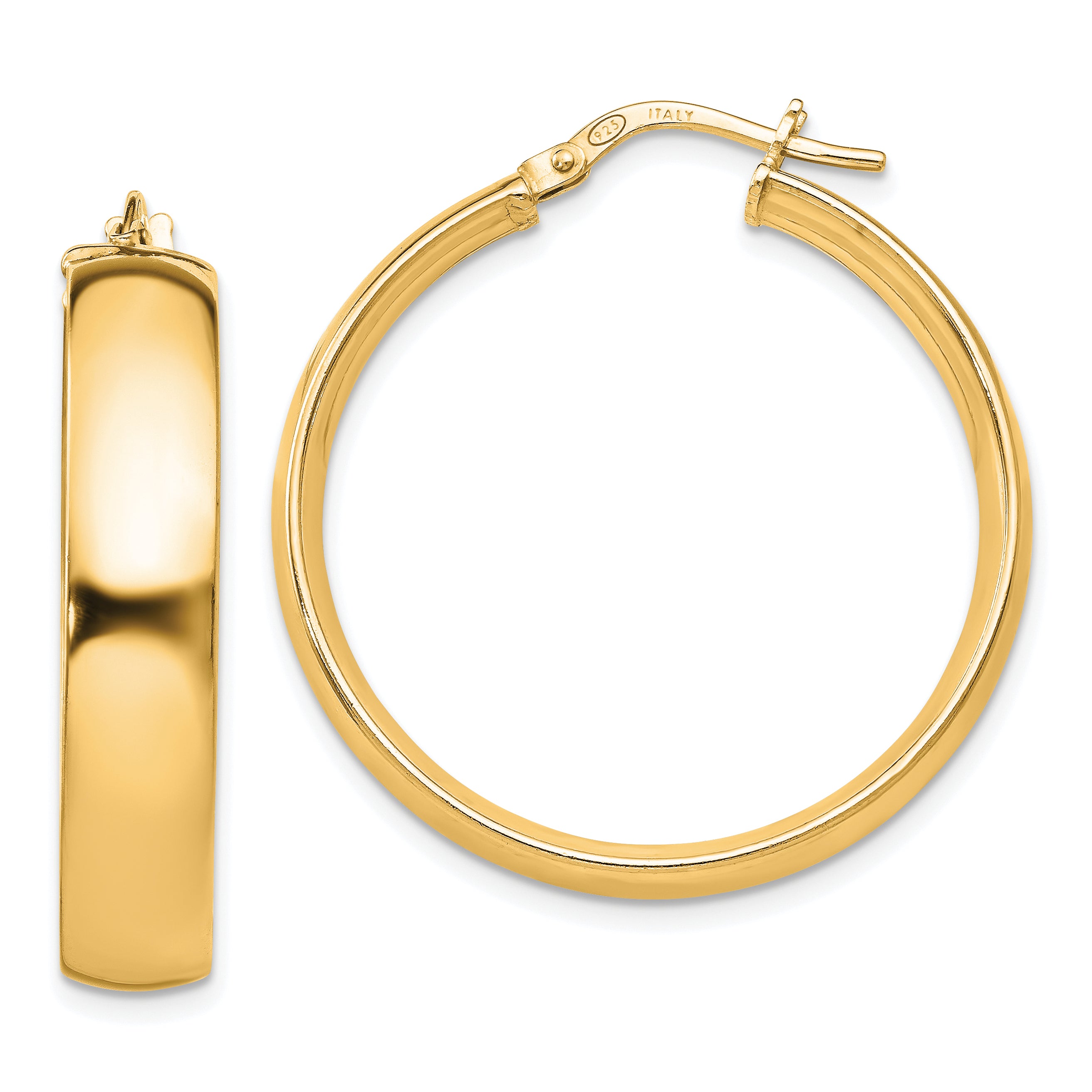 Sterling Silver Gold-Tone Polished Hinged Hoop Earrings Main image