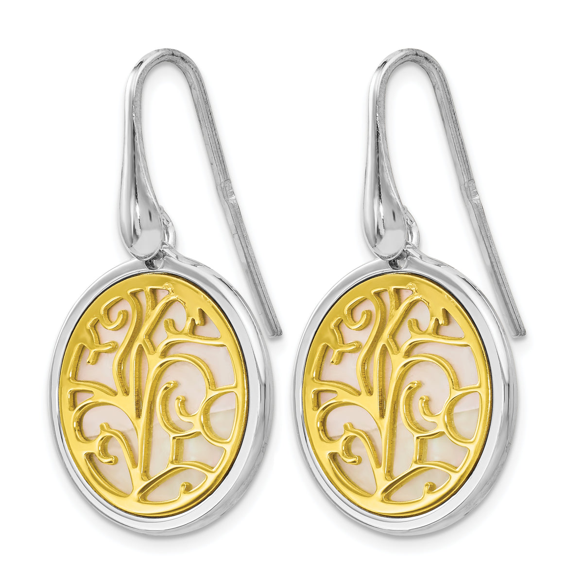 Sterling Silver Gold-tone Mother of Pearl Dangle Earrings