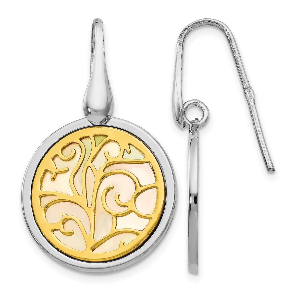 Sterling Silver Gold-tone Mother of Pearl Dangle Earrings