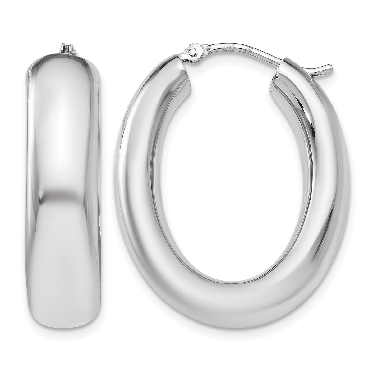 Sterling Silver RH-plated Polished Oval Hoop Earrings