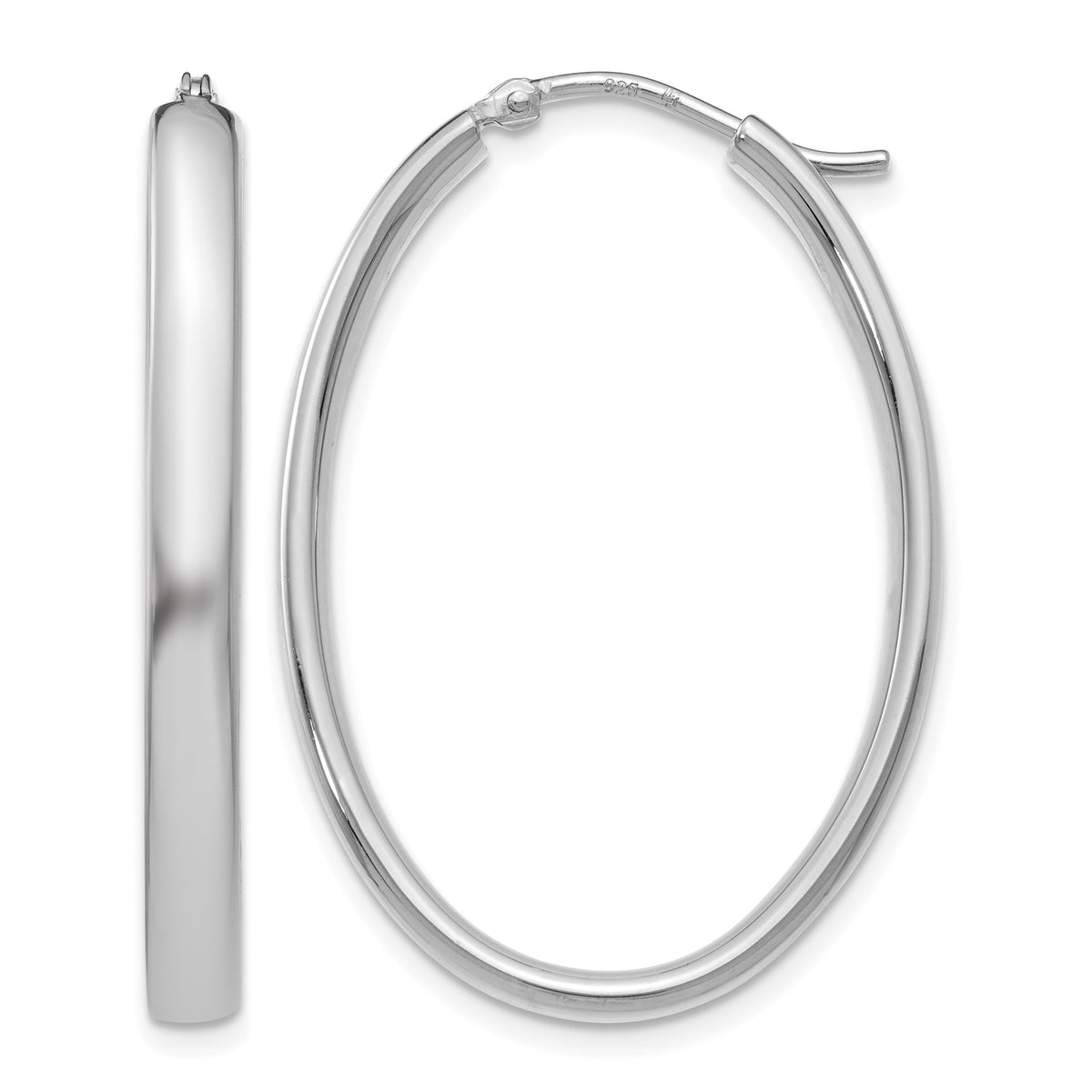 Sterling Silver RH-plated Polished Oval Hoop Earrings
