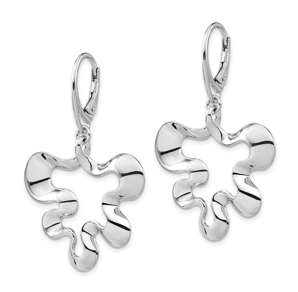 Sterling Silver Polished Contemporary Leverback Dangle Earrings