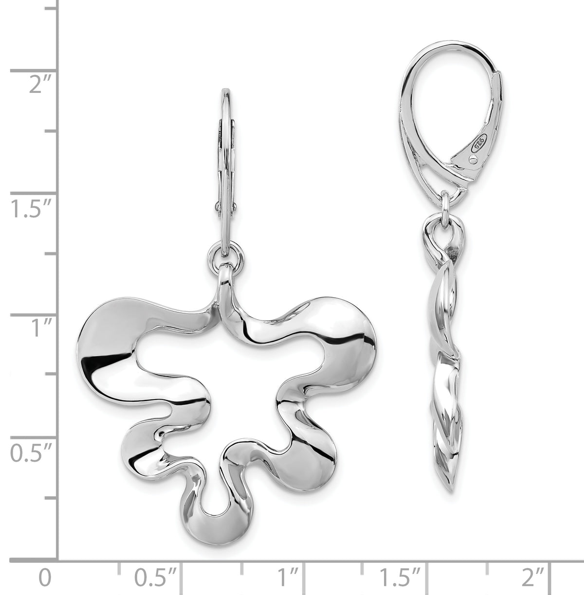 Sterling Silver Polished Contemporary Leverback Dangle Earrings