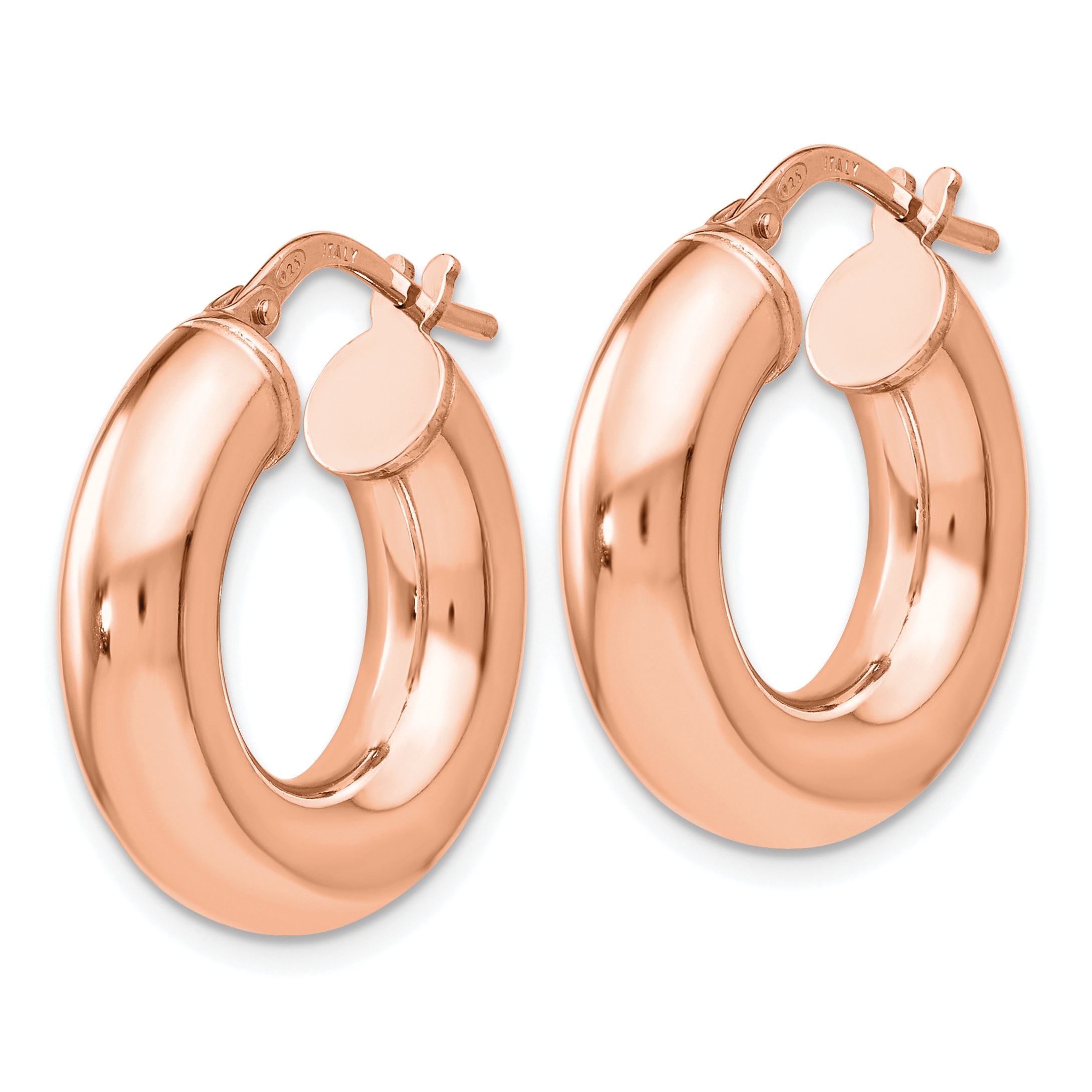 Sterling Silver Rose-Tone Polished Hoop Earrings Secondary image