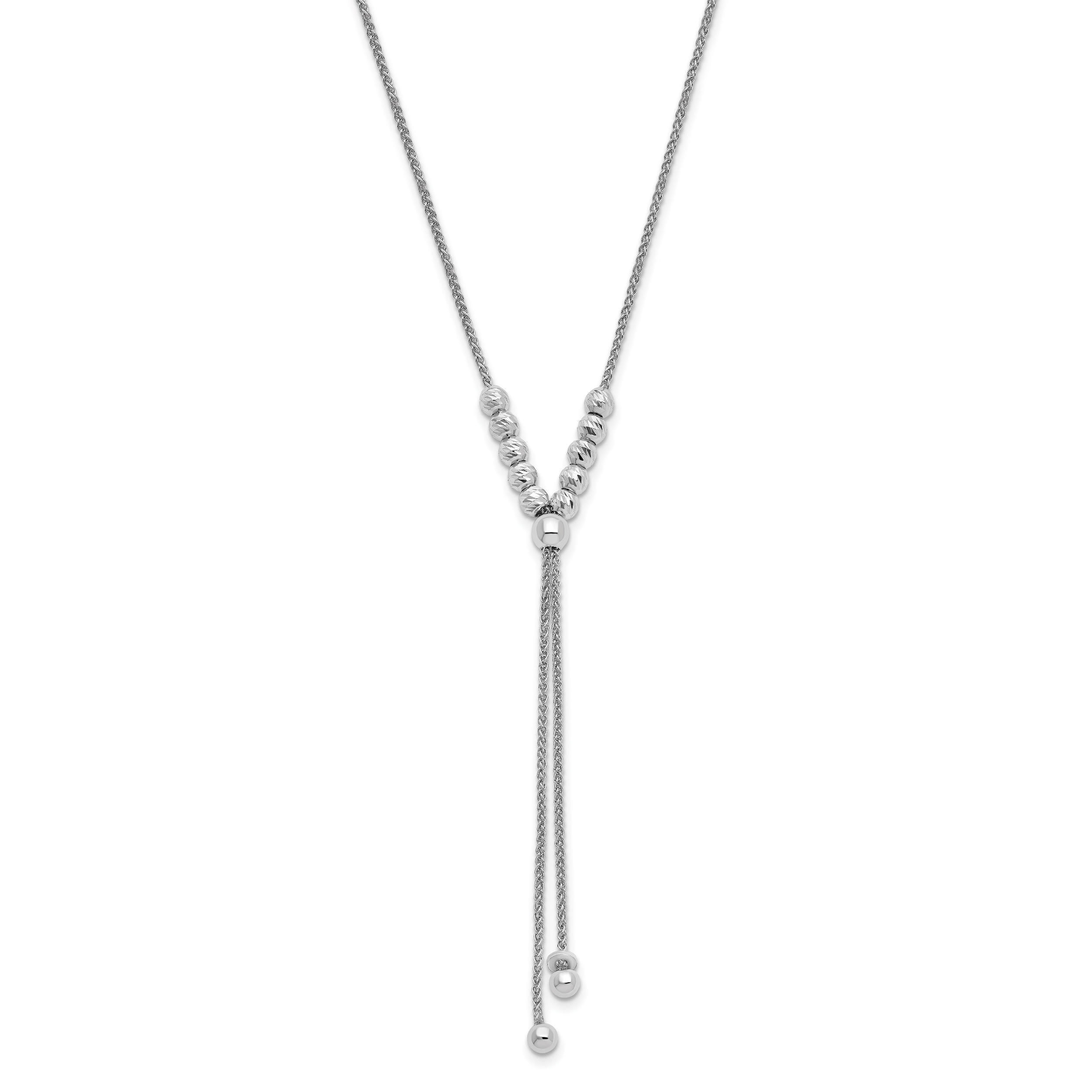 Sterling Silver RH-plated Polish/Dia-cut Beads Adj. Necklace Secondary image
