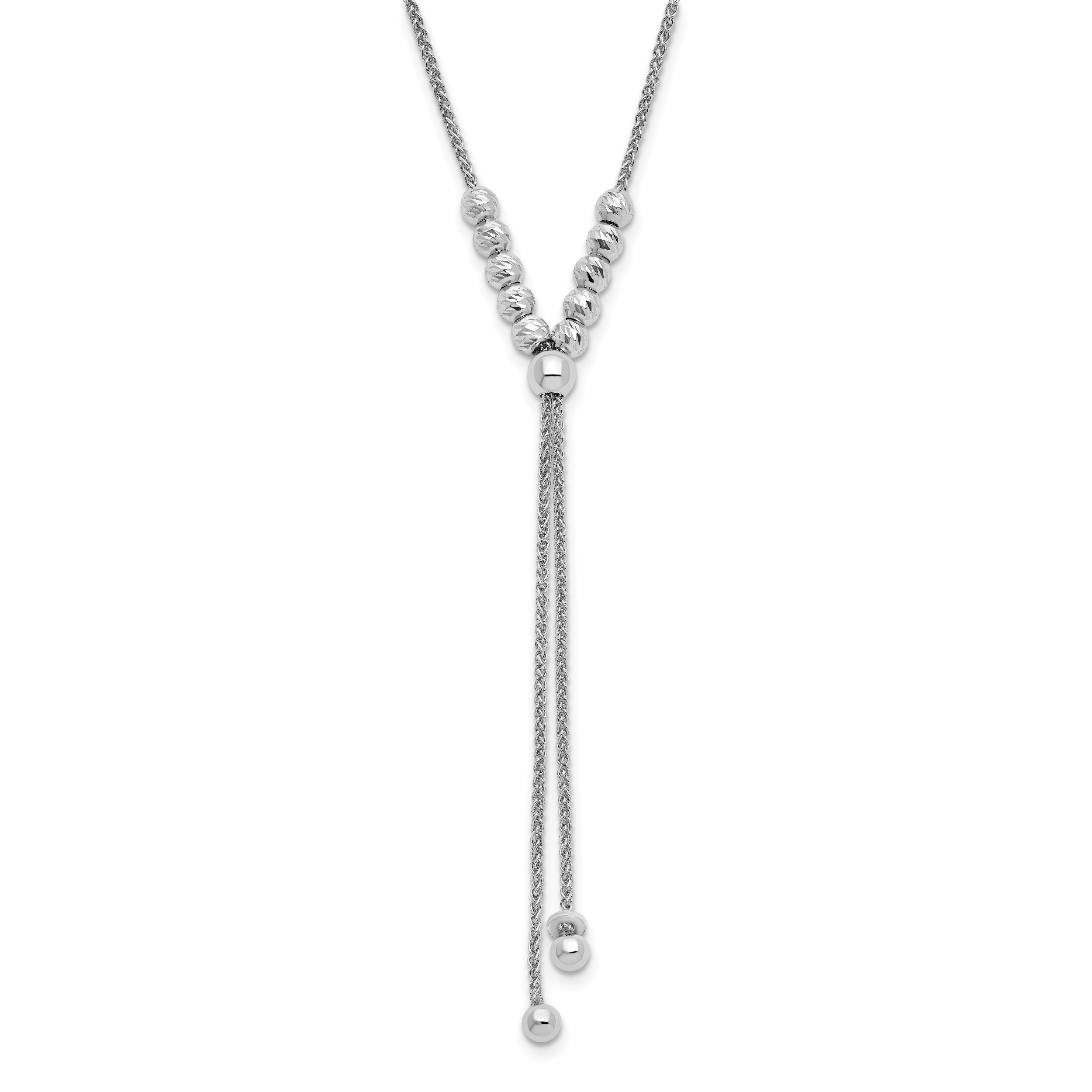 Sterling Silver RH-plated Polish/Dia-cut Beads Adj. Necklace Main image